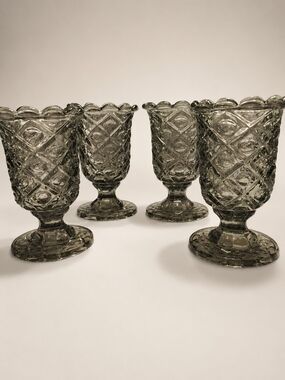 Set of 4 Vintage Viking Glass Smoke Gray Footed Vases / Goblets, Yesteryear